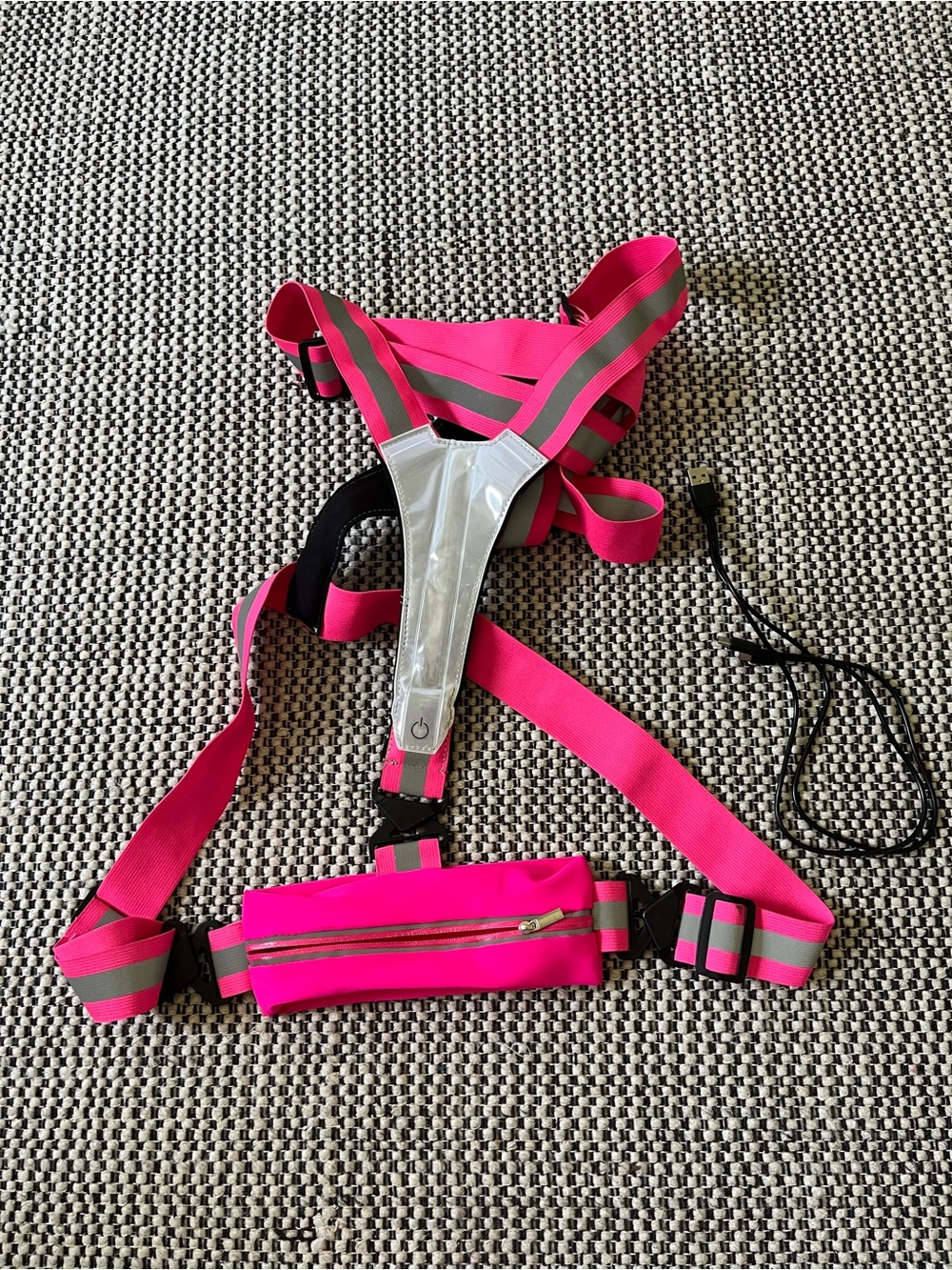 Amazon Hot Pink Reflective Running Chest Harness with Gray Stripes